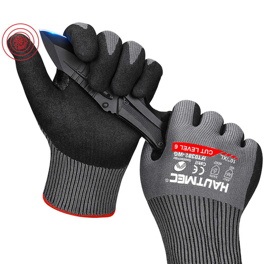 HAUTMEC InnoFlex Cut Resistant Work Gloves A6 Cutting Gloves, High-Dexterity Nitrile Dipped, Touchscreen, 13 Gauge Knit Reinforced Nitrile Coating Cut Proof Gloves for Men for Construction, Manufacture, Garden, Fishing, Garden(XL) HT0382