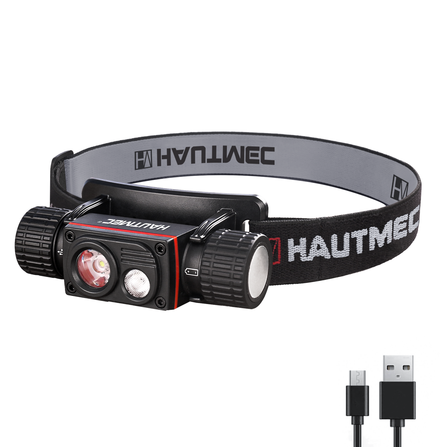 HAUTMEC 1000 Lumens IP68-built LED Headlamp With Exchangeable and Rechargeable Li-Ion Battery, as Work Light or Flashlight With Spot and Flood Dual Beams in Four Output Modes, HT0376