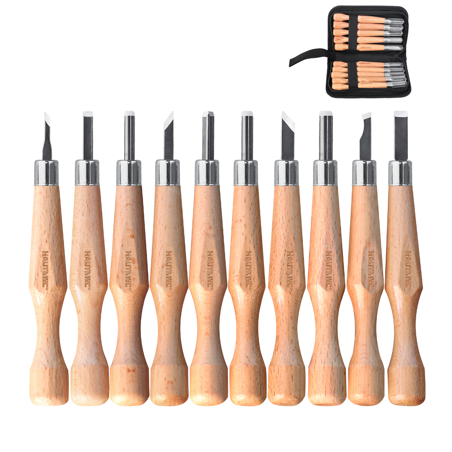 HAUTMEC Wood Carving Tool Set - 10 PCS Hand Carving Knives and Chisels for DIY Sculpture Carpenter Experts & Beginners, HT0391