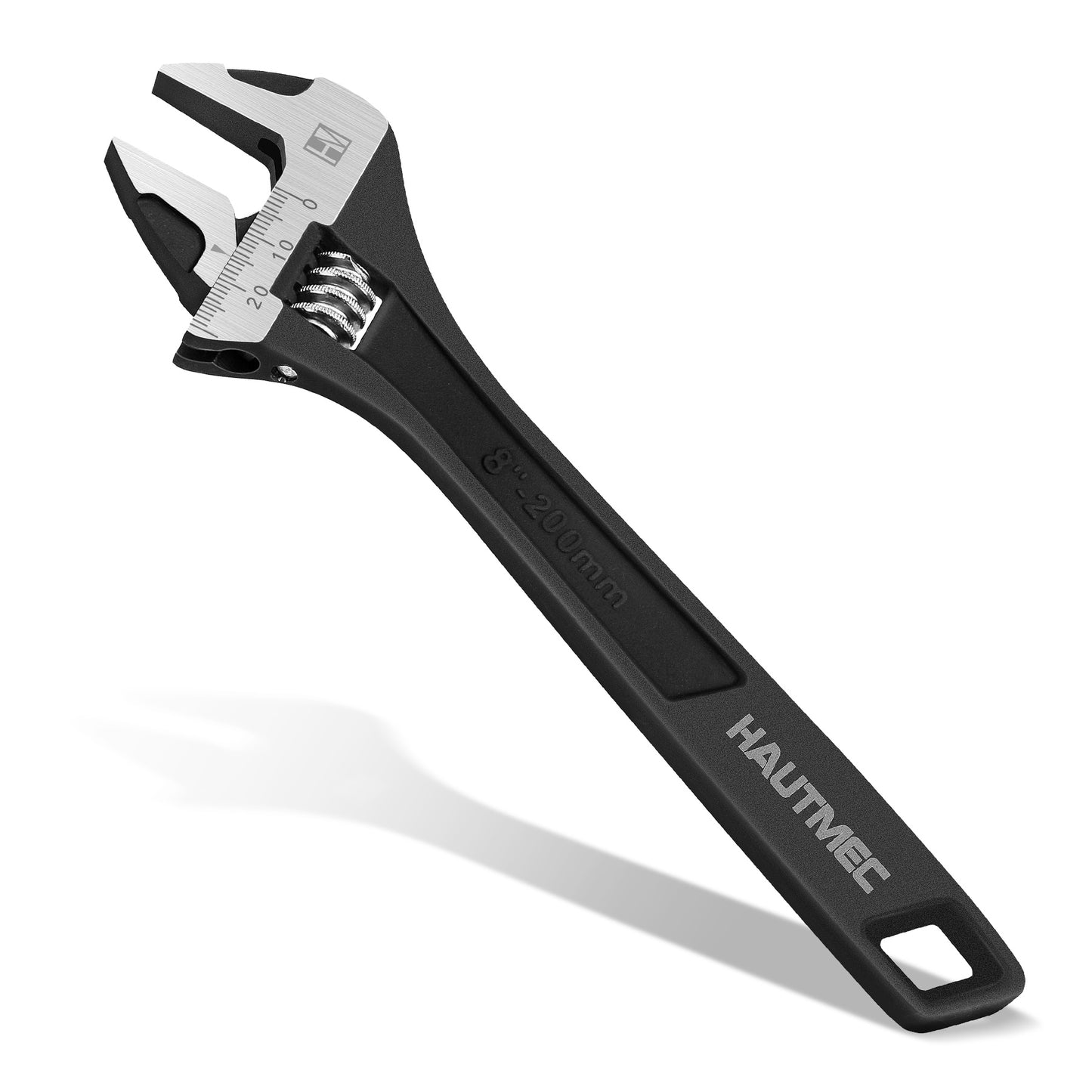 HAUTMEC 8 inch Adjustable Wrench Extra Wide Jaw Black Finish Adjustable Wrenches Drop-Forged CR-V Steel Metric & SAE Scales for Home Garage Workshop DIY, HT0373