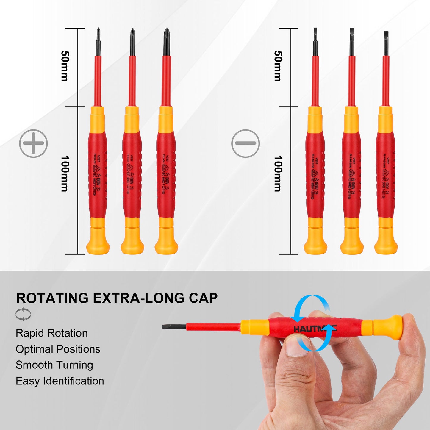 HAUTMEC 6Pcs Precision Screwdriver Set, Mini Insulated Screwdriver with Slotted and Phillips Magnetic Tip HT0313