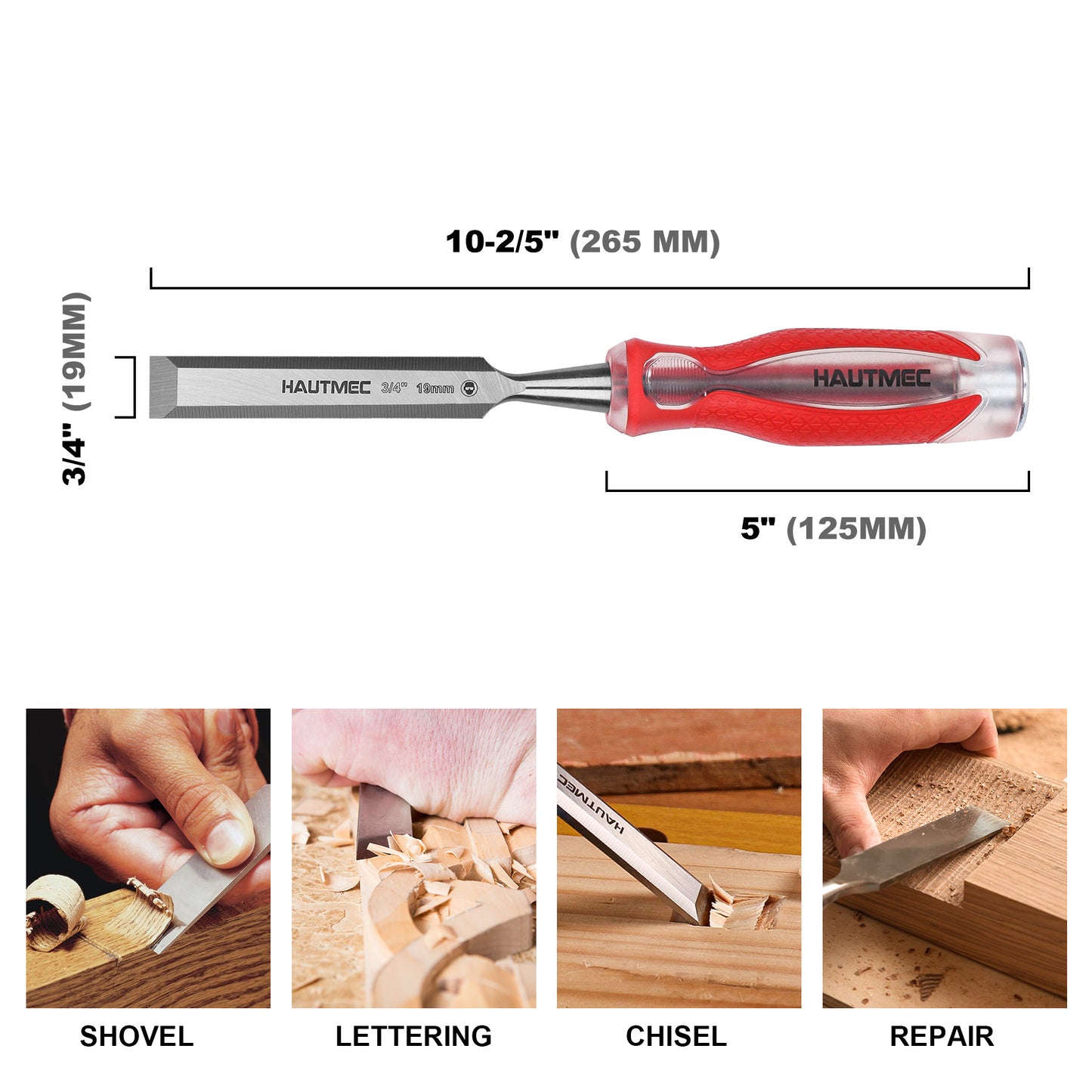 HAUTMEC 3/4" High Impact Wood Chisel for Woodworking, Drop-Forged CRV Steel, Beveled Edge Blade, Ergonomic Handle Wood Chisel for Carpentry,Wood Carvers, HT0361