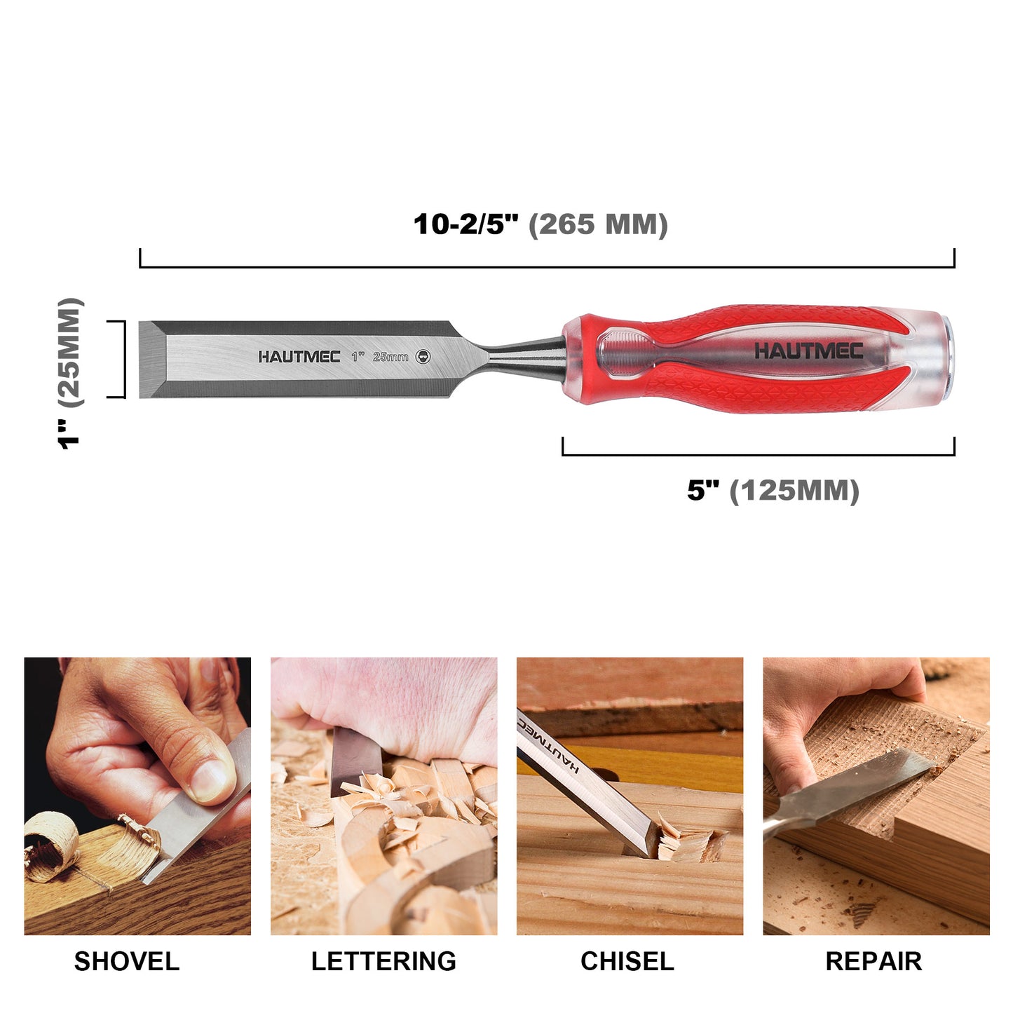 HAUTMEC 1" High Impact Wood Chisel for Woodworking, Drop-Forged CRV Steel, Beveled Edge Blade, Ergonomic Handle Wood Chisel for Carpentry,Wood Carvers, HT0362