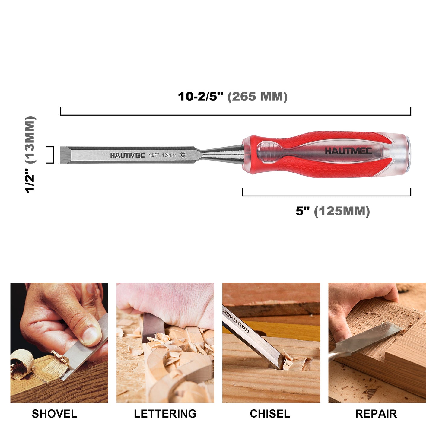 HAUTMEC 1/2" High Impact Wood Chisel for Woodworking, Drop-Forged CRV Steel, Beveled Edge Blade, Ergonomic Handle Wood Chisel for Carpentry,Wood Carvers, HT0360