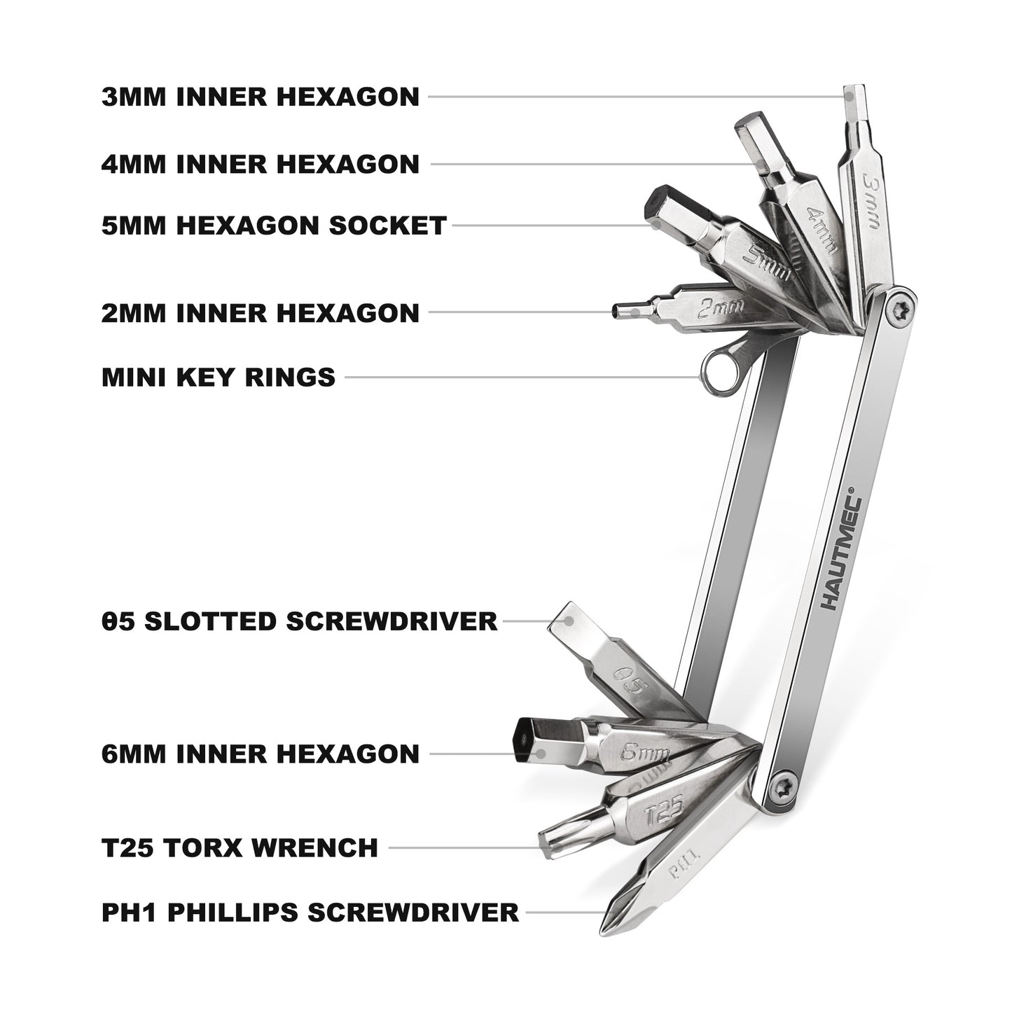 HAUTMEC 9 in 1 Bike Multitool, Mini Bike Repair Tool Kit for Road and Mountain Bikes, Lightweight Stainless Steel Bike Tool With 2/3/4/6mm Inner Hexagon and Phillips Screwdriver Multitool HT0418-BT