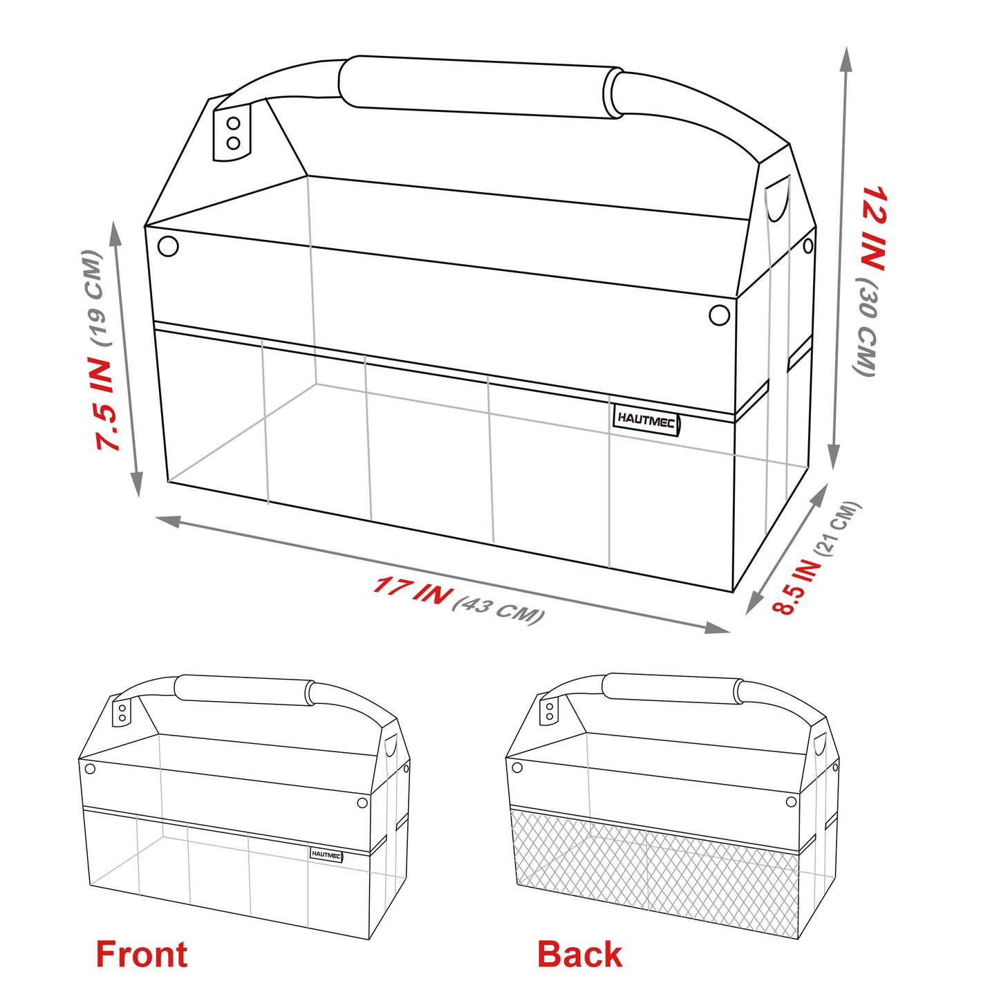 HAUTMEC 16-Inch Open Top Tool Tote Bag 16 Pockets, Foldable Design Tool Carrier With Adjustable Shoulder Strap, TB0002