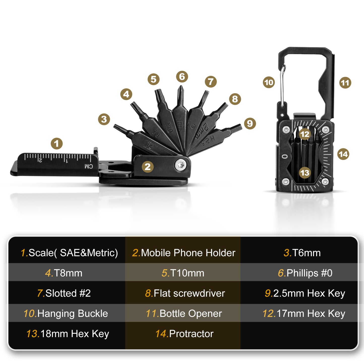 HAUTMEC 14 in 1 Bike Multitool, Mini Bike Repair Tool Kit for Road and Mountain Bikes, Lightweight S2 Stainless Steel Bike Tool With T6/8/10mm Wrenches and Phillips Screwdriver Multitool HT0419-BT