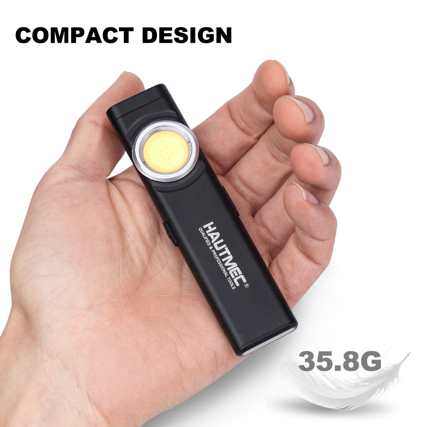 HAUTMEC 12-in-1 Slim Pocket Flashlight, Rechargeable Work Light with USB-C Fast Charging, Dual Light, Magnetic Base & Clip, 500LM Aluminum LED Torch, IP64 Waterproof & Drop-Resistant, HT0442