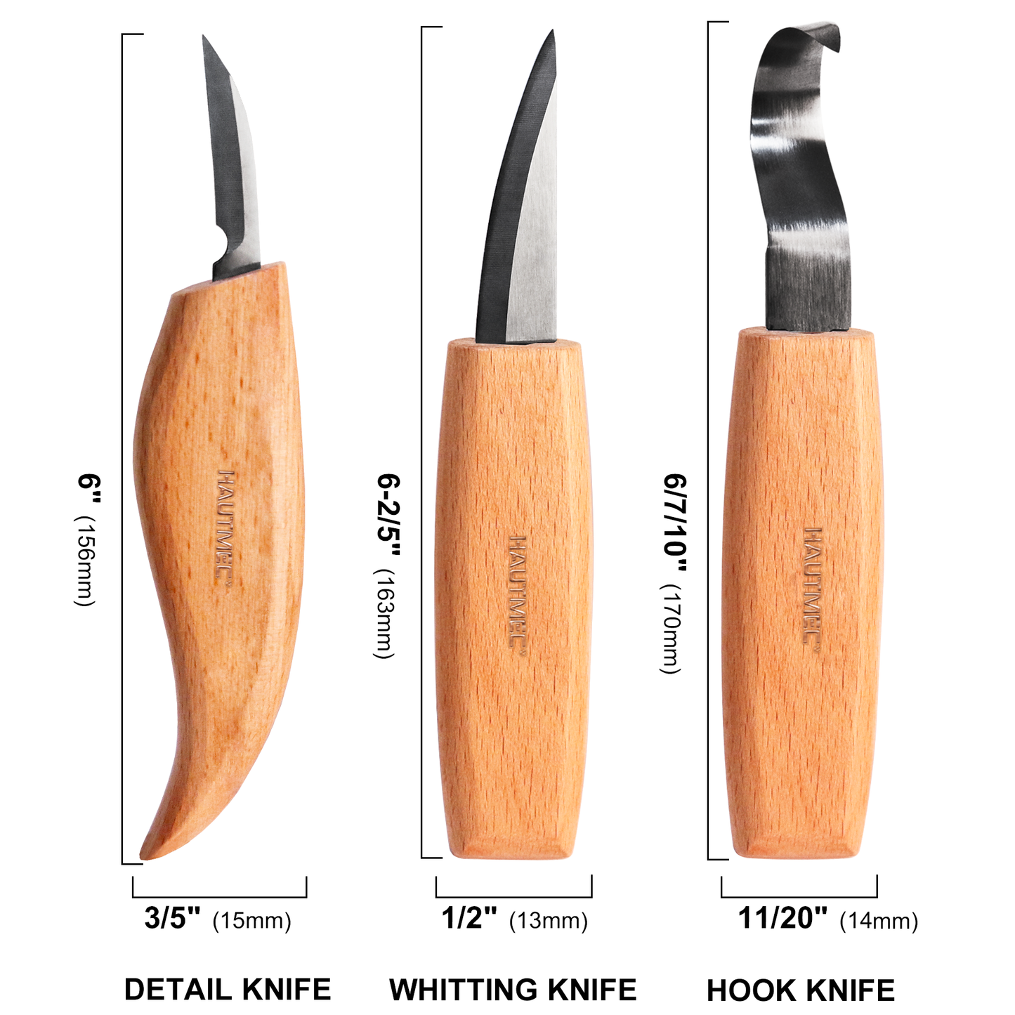 HAUTMEC Wood Carving Whittling Tools Set for Beginner Carver,Youngsters,Includes 3pcs Carving Knives And Leather Strop and Polishing Compound, HT0390