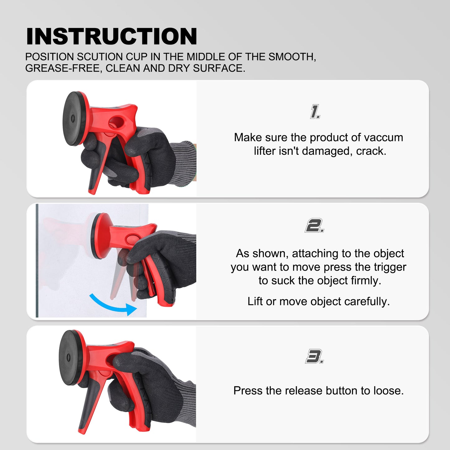 HAUTMEC 2 Pack Pistol Grip Suction Cup – Compact Suction Lifter with Quick Release Lever, One-Handed Operation for Tile, Glass, Stone & More – HT0439