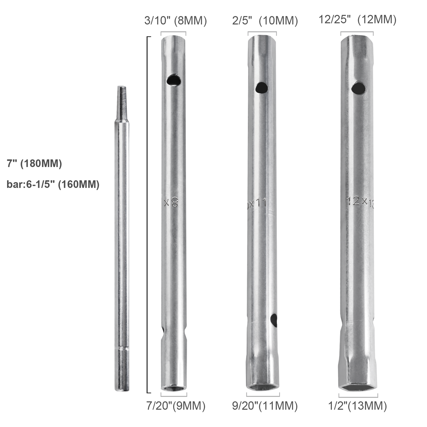 HAUTMEC 3 PCS Tubular Box Spanner Wrench Set With Tommy Bar, Dual-Ended Socket Wrench, Plumber Repair Metric Plumbers Wrench for Water Tap Installation Plumber Back Nut Tap -8/9mm, 10/11mm, 12/13mm,HT0397