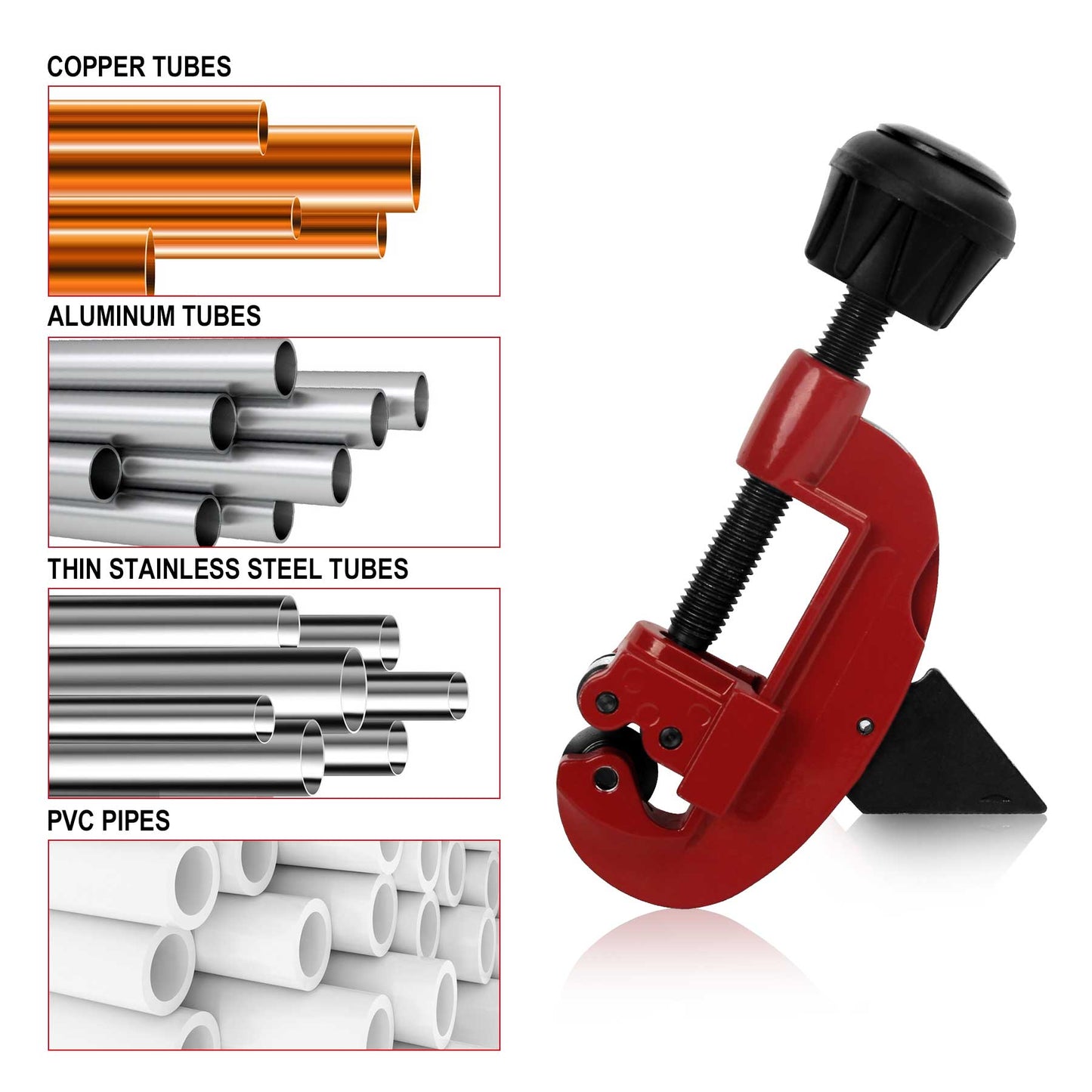 HAUTMEC Adjustable Expert Tube Cutter 1/8in - 1-1/8in (3-30mm) with an Extra Blade and deburrer, Heavy Duty Multipurpose Pipe Cutter for Aluminum, Copper, PVC, Thin Stainless Steel Tube PL7261702