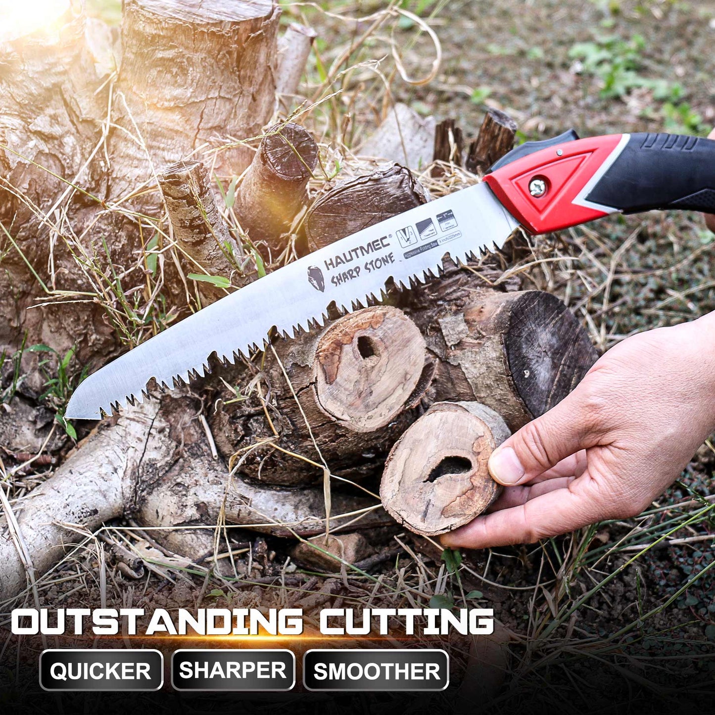 HAUTMEC 9 Inch Pro Folding Pruning Handsaw of Sharp Stone Serie, SK5 Blade, Precision Hardened Triple-cut Teeth, Deep Gullets for Swift Chip HT0304