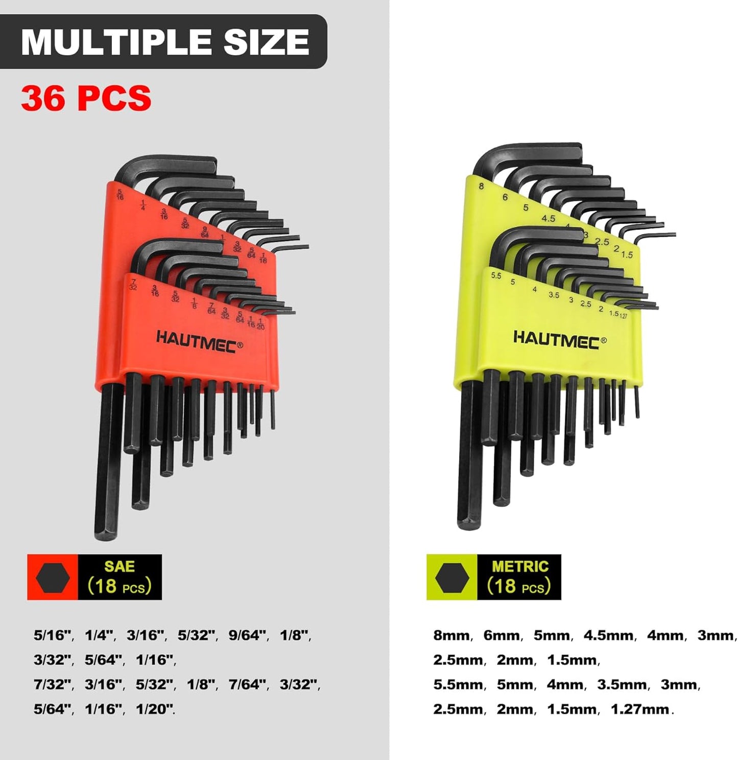 HAUTMEC 61-Piece Allen Wrench Set, Includes 25PC Folding, 36PC Long And Short Arm Hex Key Set, Metric/SAE/Torx Size, Chrome Vanadium Steel, Chamfered Edge for General Applications, HT0389
