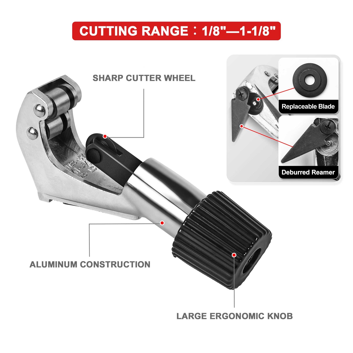 HAUTMEC Eccentric Tube Flaring Tools Set,Heavy Duty Tubing Pipe 7 Dies 3/16"-3/4" 45 Degree Angle Cone Type Kit With 1/8"-1-1/8" Tube Cutter for Copper,Aluminum and Mild Steel HT0005-PL