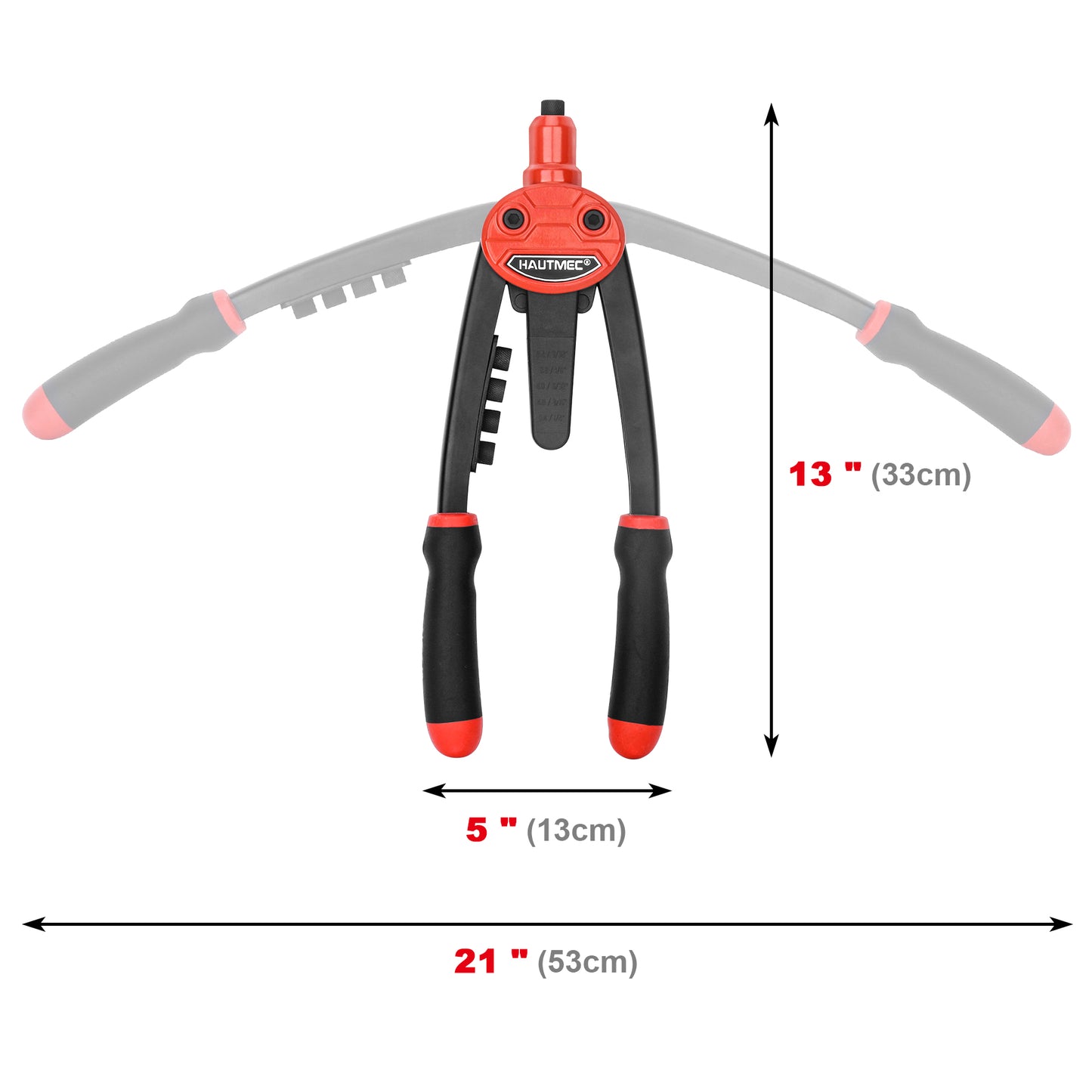 HAUTMEC Rivet Nut Tool, 13" Labor Saving Hand Riveter with Automatic Spring, 5 Tool-Free Interchangeable Nosepieces, Heavy Duty Hand Riveter for Aluminum, Steel, Stainless Steel, HT0387