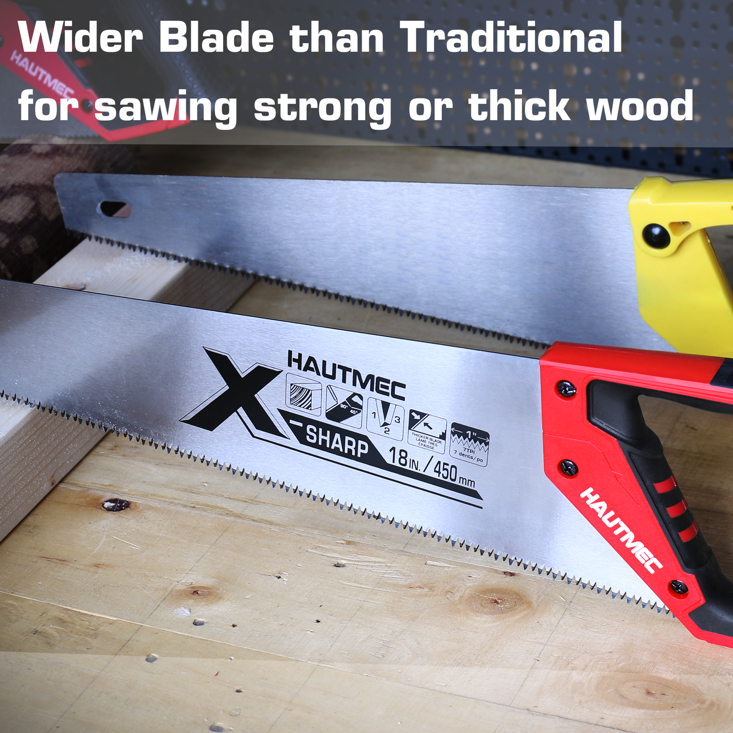 HAUTMEC X-Sharp 18 in. Universal Hand Saw - 7 TPI Universal Cuts Wood Saw - Professional Universal Saws for Wood, Laminate And Plastic - Ripcut And Crosscut Saw, HT0151-SA