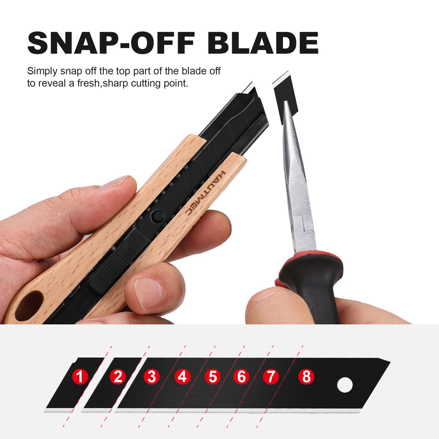 HAUTMEC 18mm Eco-friendly Wooden Handle Utility Knife, Autolock and Snap-off Knife with SK2H Ultra Sharp Black Blade, Suitable Gifts for Husband, Dad HT0352-1PC