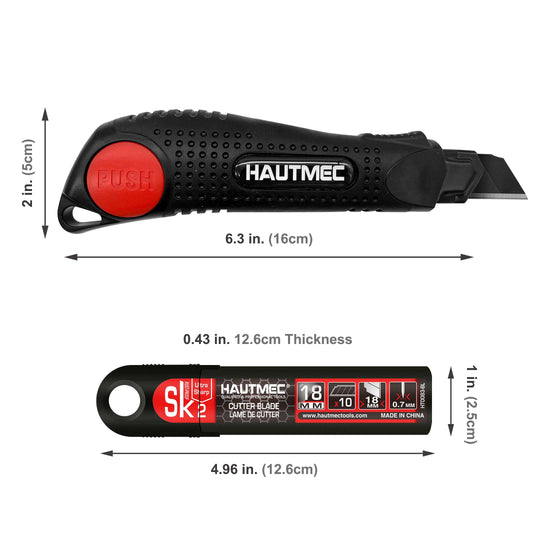 HAUTMEC 25mm Extra Heavy-Duty Utility Knife with 10pcs Blades Set, Snap-off  Retractable Box Cutter, Auto-lock Mechanism, Sturdy Body HT0095-KN