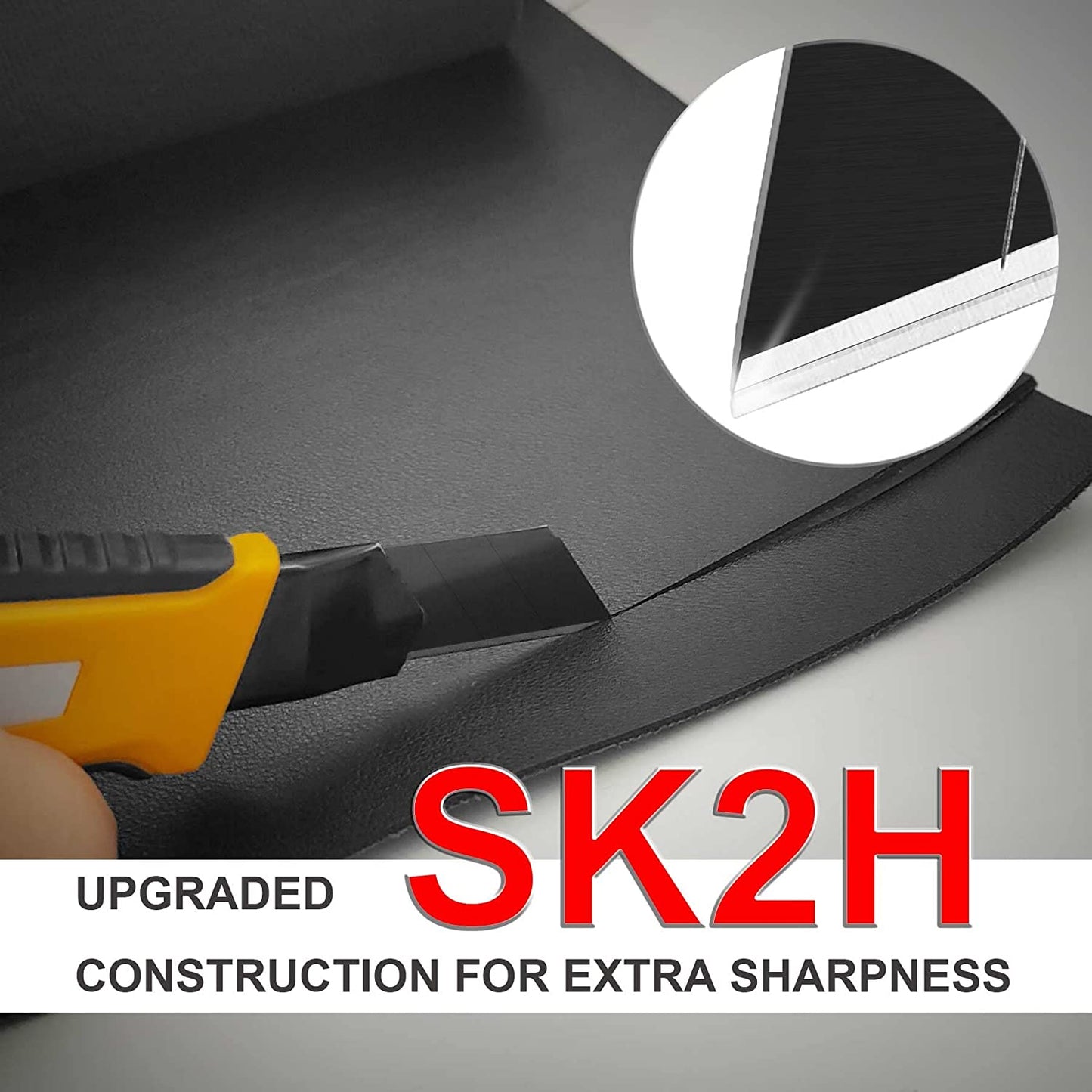 HAUTMEC 20PCS 18mm SK2H Ultra Sharp Snap Off Blades, Retractable Black Utility Knife Replacement Blades, Sharper SK2H Heavy Duty Blades, Creative Safety Box, for Box, Carpet, Rope HT0144-20PC