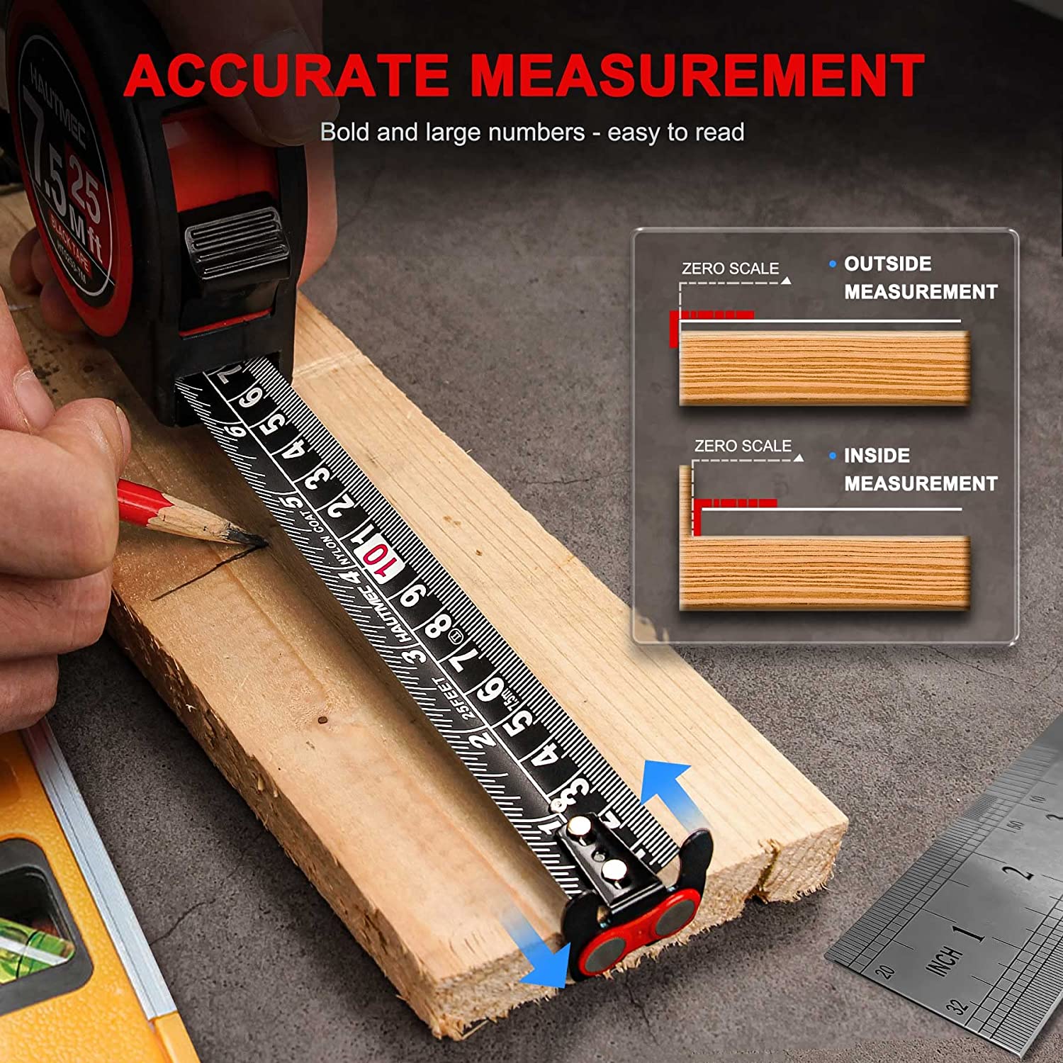 Buy 8m Metric Tape Measure, Retractable And Easy Read Measuring